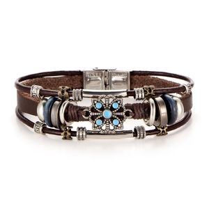 Vintage Boho Turquoise & Leather Wrap Bracelet